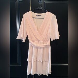 Zara Soft Pink Pleated Midi Dress
